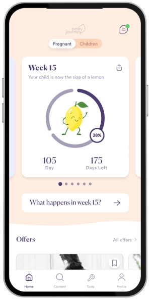 Smartphone som visar Gravidappen Baby Journey