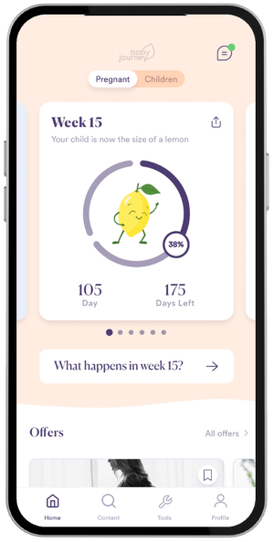 Smartphone som visar Gravidappen Baby Journey